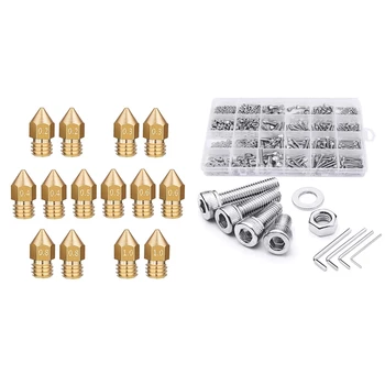 

14Pcs MK8 Extruder Brass Nozzle for 3D Printer Makerbot & 880Pcs Hexagon Hex Socket Head Cap Screw Set