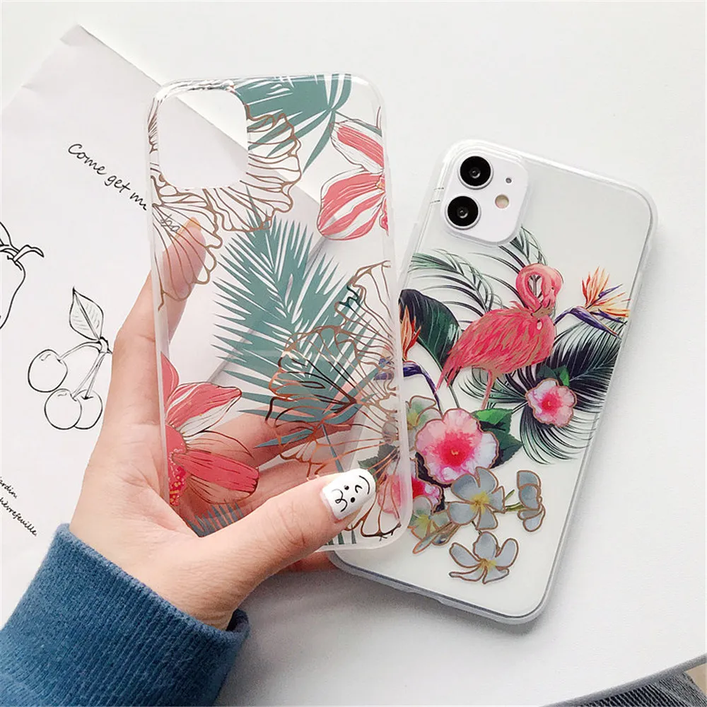 US $203.30 100Pcs Retro Colorful Flower Leaves Phone Case For IPhone 12 11 Pro XR XS Max X 7 8 6S Plus SE2 Flamingo Plating Soft IMD Cover