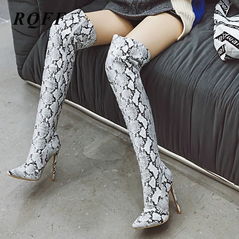 

2019-2020 New Autumn Winter Over-the-knee Boots Women Sexy Super High Heel Shoes Woman Pointed Toe Snake Pattern Plus Size 45 46