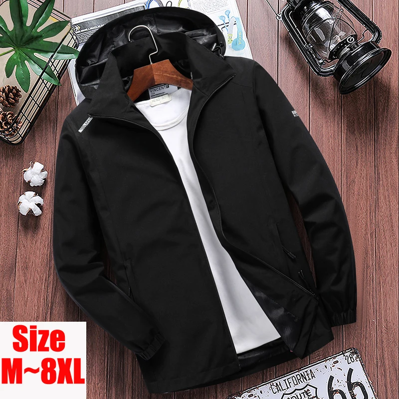 Big Size 7XL 8XL Spring Men's Thin Waterproof Jacket Male Summer Casual Overcoat Windbreaker Coat Mens Breathable Hooded Clothes Big Size 7XL 8XL Spring Men's Thin Waterproof Jacket Male Summer Casual Overcoat Windbreaker Coat Mens Breathable Hooded Clothes