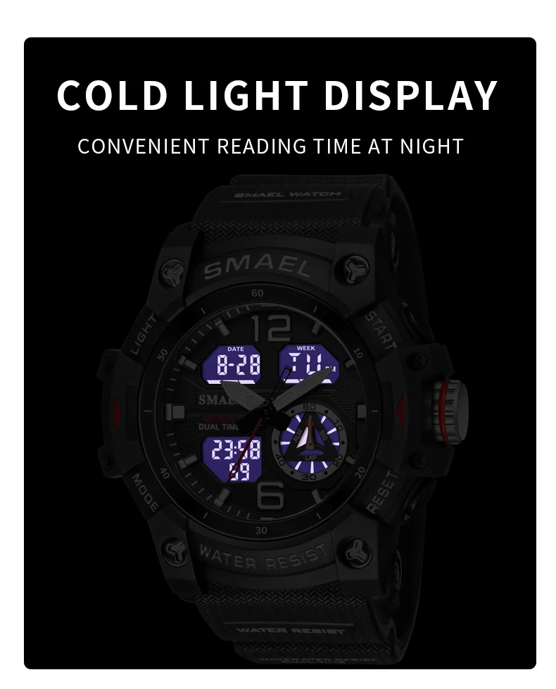 Military Watch Quartz Wristwatches Sport 50M Waterproof Alarm Clock Light Analog Digital Male Clocks 8007 Mens Watches Digital