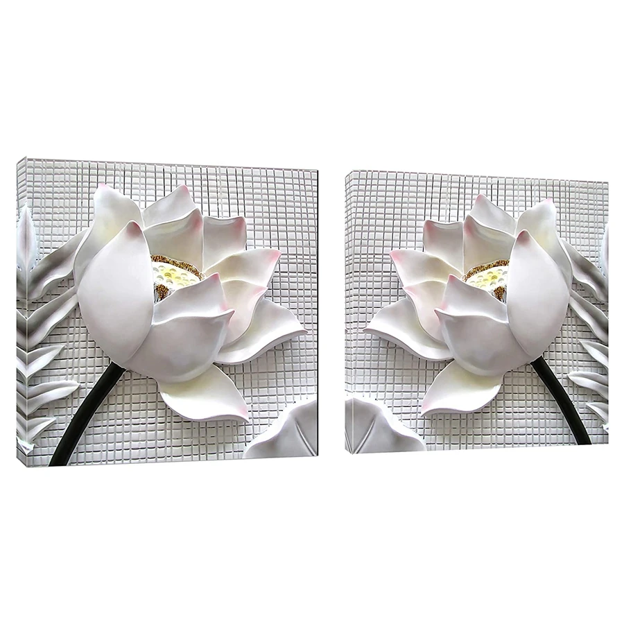 Canvas Wall Art White Lotus Flowers 2 Piece Canvas Art Blossom Contemporary Artwork for Home Decoration Office Wall Decor