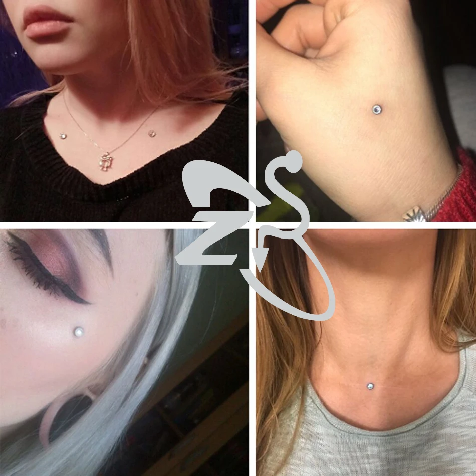 ZS 1PC 16G Stainless Steel Micro Dermal Piercing for Women CZ Opal Dermal Anchor Surface Piercings Skin Diver Body Piercing 6