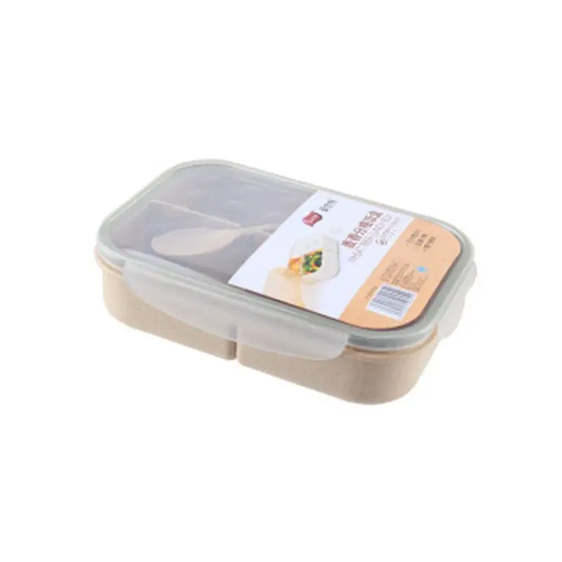Зеленый 3 цвета пшеничная соломенная коробка для обеда с ложкой Bento box креативный квадратный чехол для конфет посуда - Цвет: Зеленый