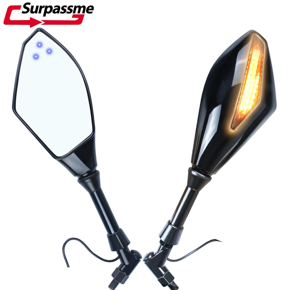 Motorcycle Rearview Side Mirrors With Led Turn Signal Integrated