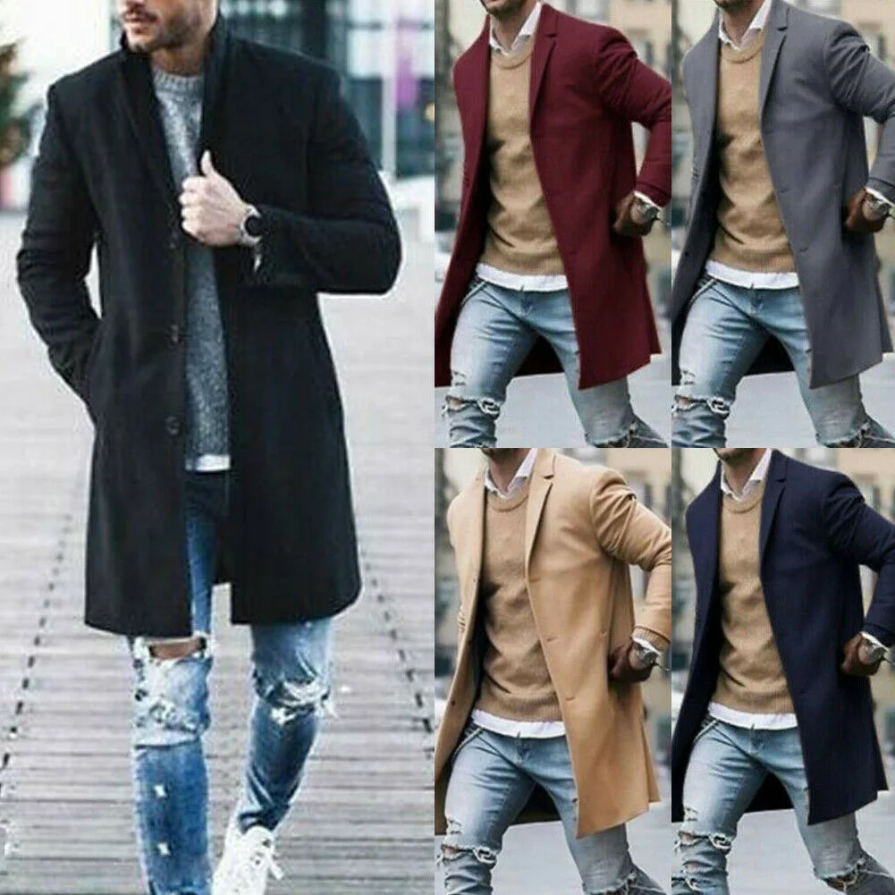 Men Cotton Coat Winter Trench Solid Color Overcoat Long Sleeve Jacket H9 Men Cotton Coat Winter Trench Solid Color Overcoat Long Sleeve Jacket H9