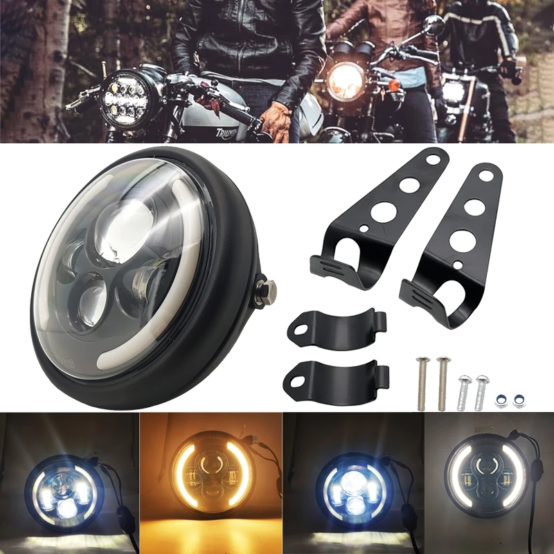 7.5 Inch Universal Cafe Racer Round Motorcycle Led Head Lamp Headlamp