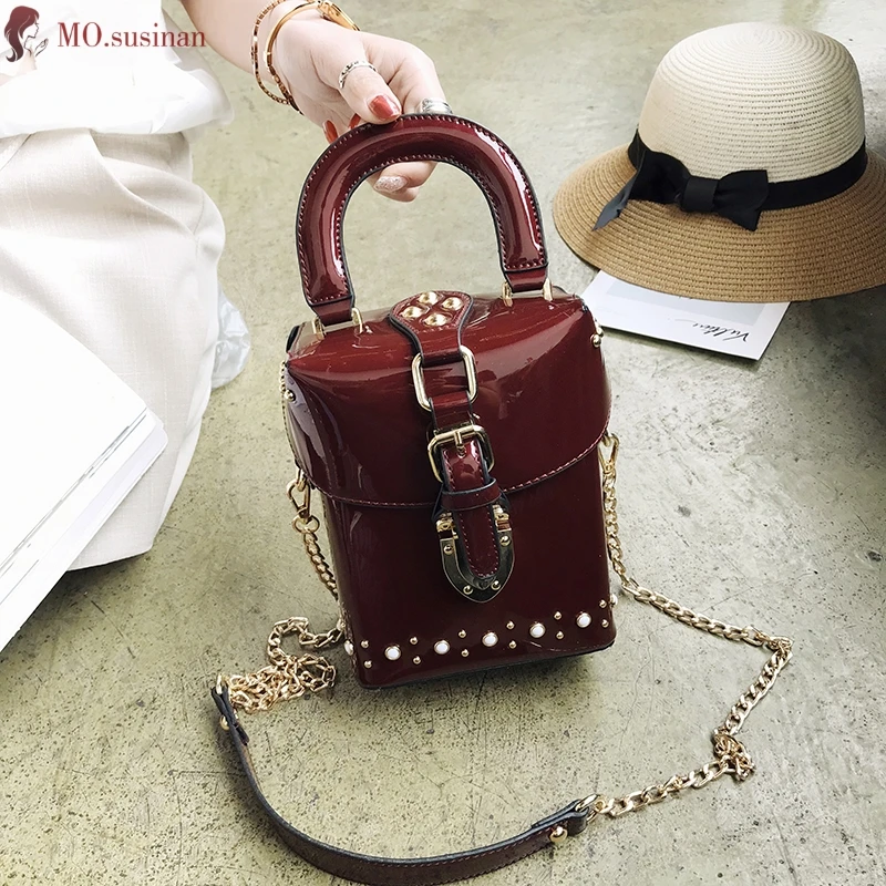 Роскошные женские сумки, дизайнерские, новинка, высокое качество, сумочка, модная сумка на цепочке, красная сумка через плечо, Женская мини сумка с заклепками