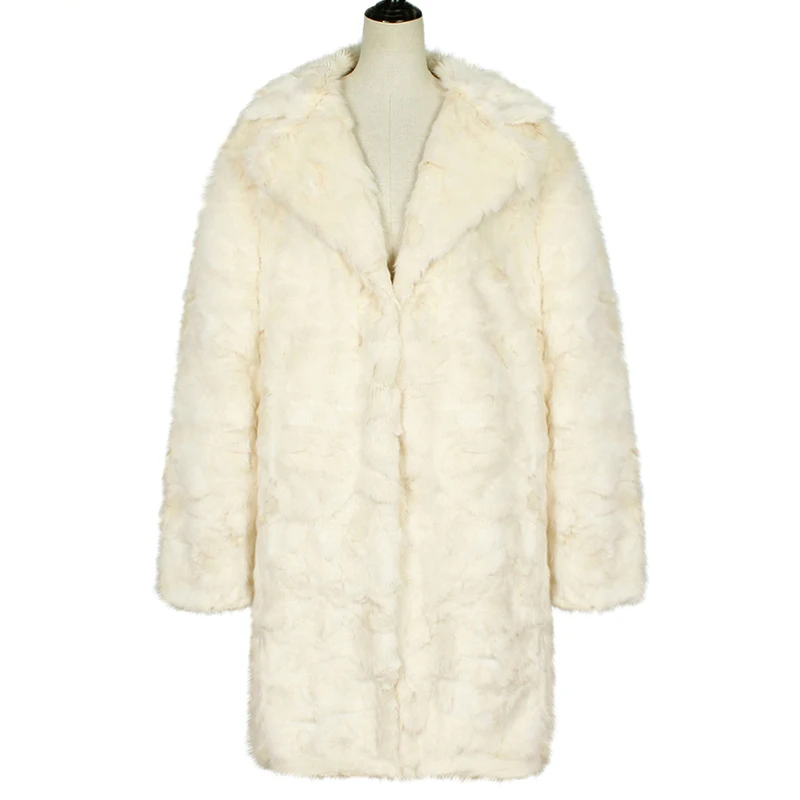 Versear, Женское пальто из искусственного меха, зубчатый воротник, длинный рукав, открытая передняя часть, Осень-зима, теплая куртка, верхняя одежда, женское мохнатое пальто