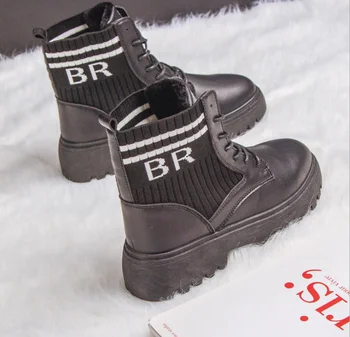 

Women's boots 2020 flat boots velvet casual lace-up boots