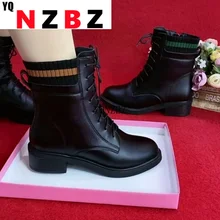 

2022 Autumn and Winter New Women's Boots Round Toe Zipper Ladies Thick-heeled Nude Boots PU Thick-soled Comfortable Casual Boots
