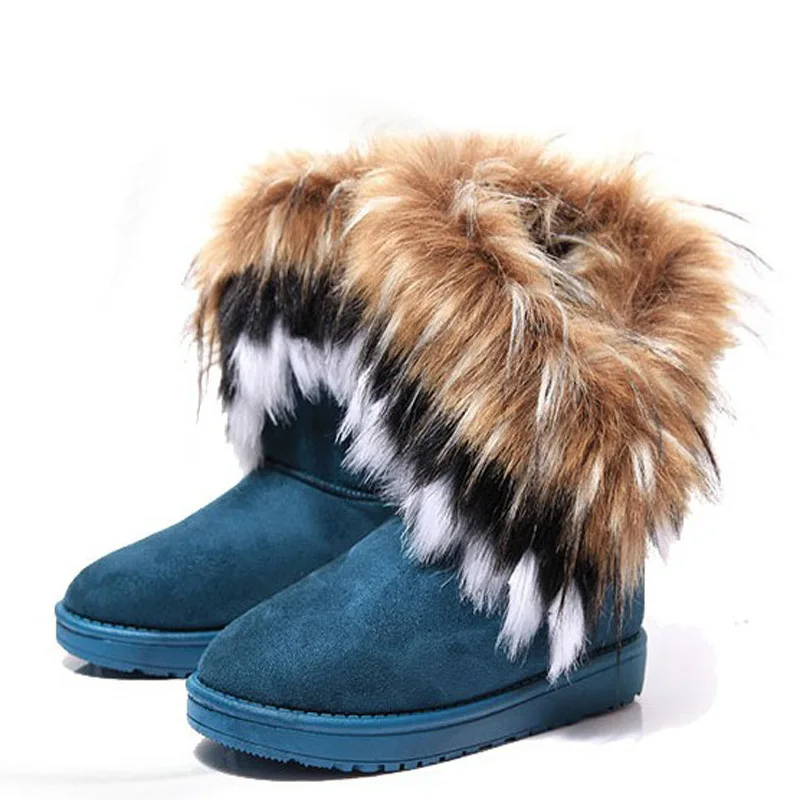 Г., новые модные зимние женские ботинки зимние ботинки женские хлопковые ботинки из меха лисы удобные теплые пушистые женские ботинки - Цвет: Синий