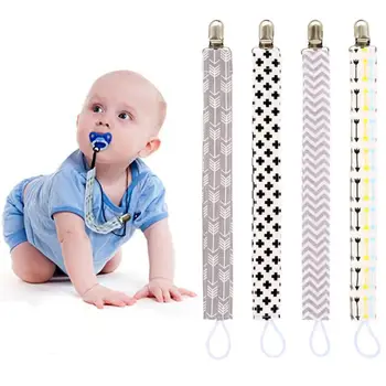 

4Pcs/Set Arrow Wave Cross Infant Baby Teether Pacifier Holder Chain Belt Clip baby Cotton non-toxic Pacifier chain nipple supply