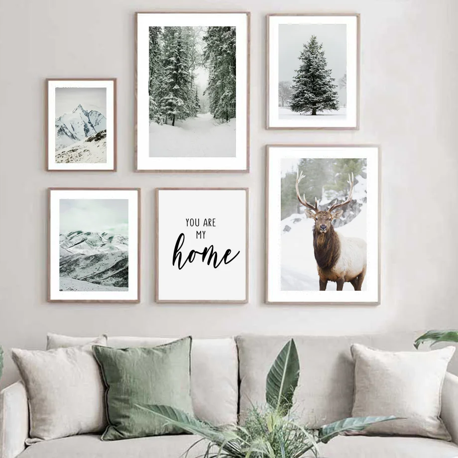 Wall-Art-Canvas-Painting-Winter-Hill-Snow-Forest-Pine-Deer-Bison-Nordic-Posters-And-Prints-Wall (1)