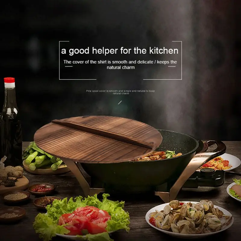 Chinese Iron Hypotenuse Cover Nature Fir Handmade Export Anti-hot Pot Cover Wok Wooden Pan Handle Kitchen Accessories