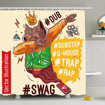 

Shower Curtain Set with Hooks 72x78 Staffordshire Terrier Rap Banner Swag Pitbull Animals Wildlife Design Hands Beauty Animal
