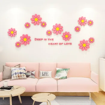 

3D Flower Wall Sticker TV Background Wall Decoration Living Room Acrylic Decals Romantic Wall Decals DIY Wallpaper For Home