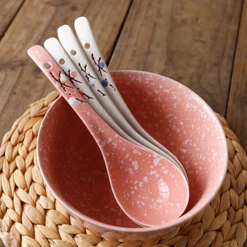 

4 Colors Japanese Ceramic Spoon With Long Handle Soup Spoon Home Kitchen Tableware Spoons Size 23.5 cm