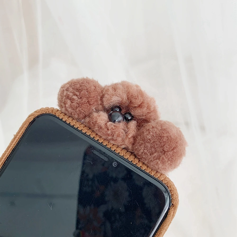 Милый плюшевый вельветовый чехол для iPhone 8 Plus, тканевый чехол 11 Pro Xs Max Xr с дизайном собаки, Мягкий противоударный хлопковый коричневый Чехол для мобильного телефона