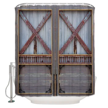 

Wooden Door Brown Civil Retro Style Bathroom Shower Curtain Home Decoration Bathroom Accessories Shower Curtain