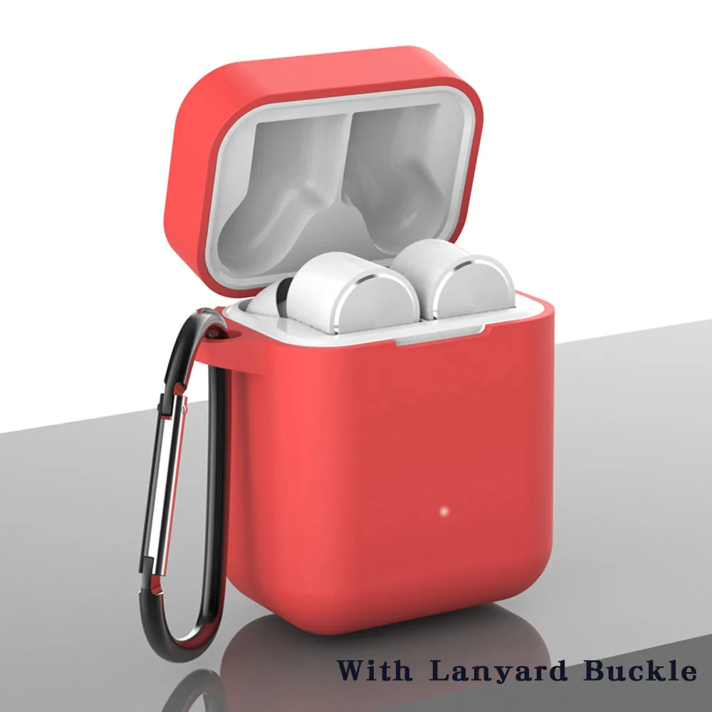 Силиконовый чехол I mi DO для Xiao mi Airdots Pro Air true, беспроводные Bluetooth наушники, противоударные сумки для Xiaomi mi, воздушная зарядка - Цвет: Red With Lanyard