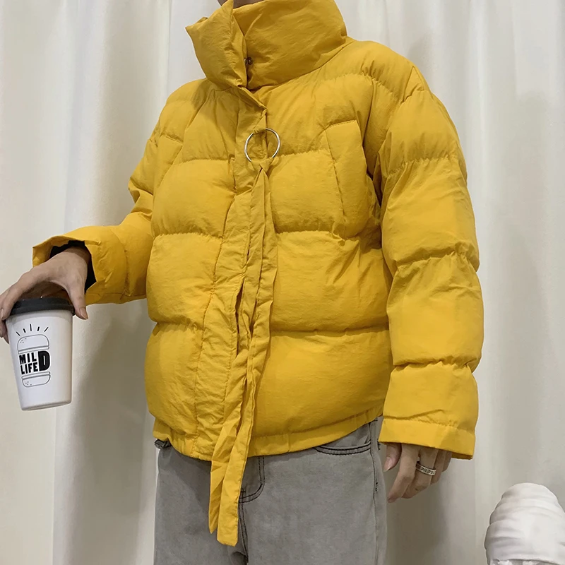 

201 Winter New Loose Bread Clothing Large Size Fashion Casual Solid Color Men's Cotton Coat Black / Yellow / Green S-5XL