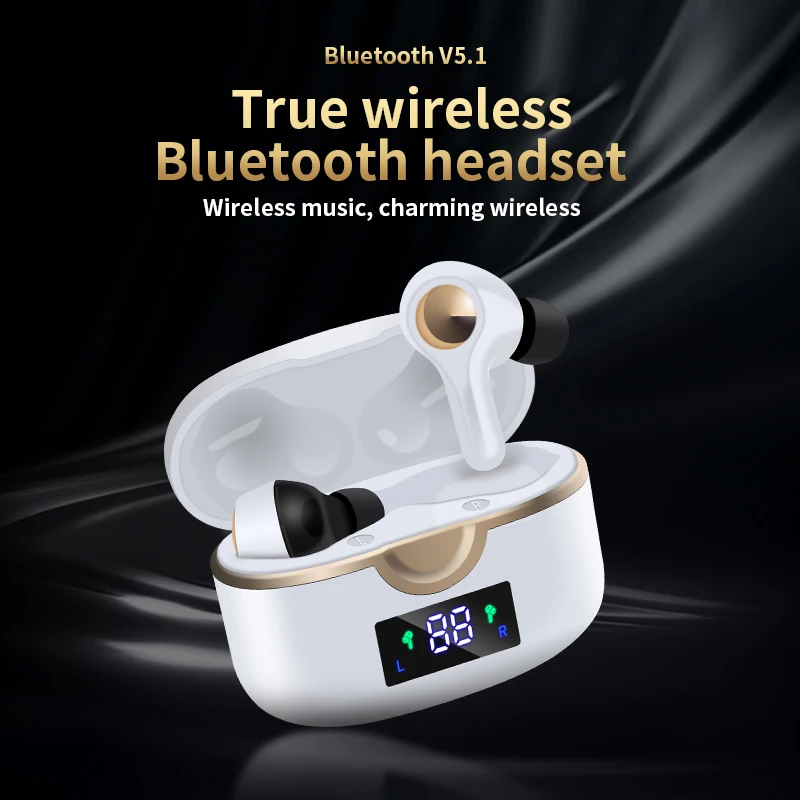 New T22 True Wireless Bluetooth Headset, Overweight Bass, Microphone Fingerprint Touch Sports Waterproof Earplug