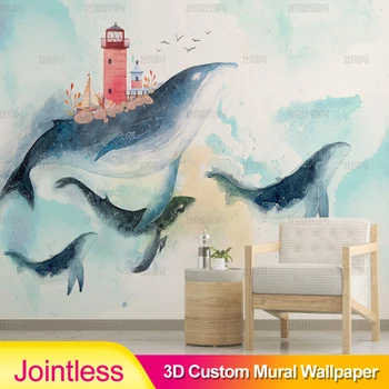 

Hand Drawing Ocean Whale Custom Mural Wallpaper Jointless Silk Cloth Living Room Bedroom Kid Room Home Decor Wall Paper children