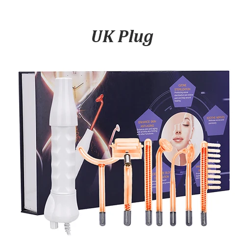 With Box UK Plug Beauty Star высокочастотный аппарат для лица, 7 палочек для удаления пятен и акне, подтяжка кожи, уход за кожей лица, массаж, красота, спа - Цвет: With Box UK Plug