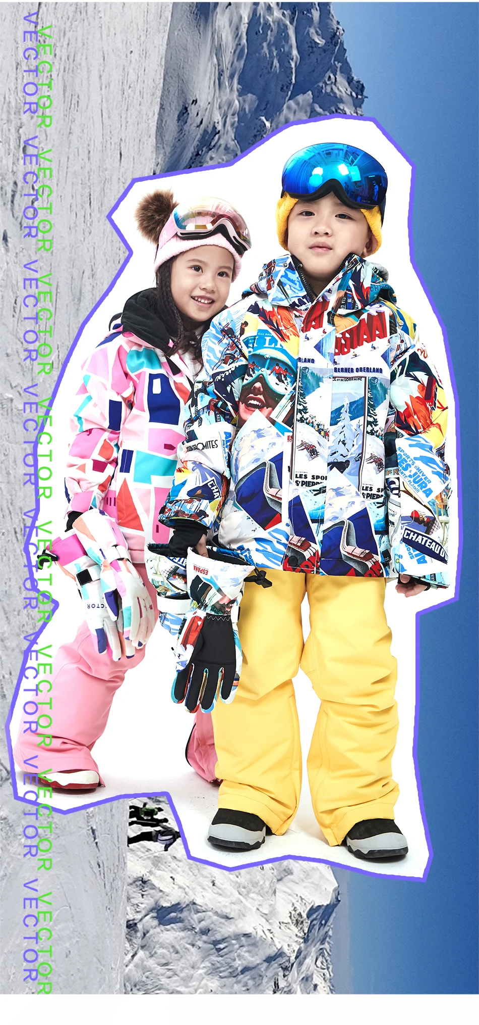 Детский лыжный костюм комплект из 2 предметов, куртка для сноуборда и штаны детские лыжные брюки для девочек и мальчиков ветронепроницаемый водонепроницаемый теплый лыжный комплект, зимняя куртка