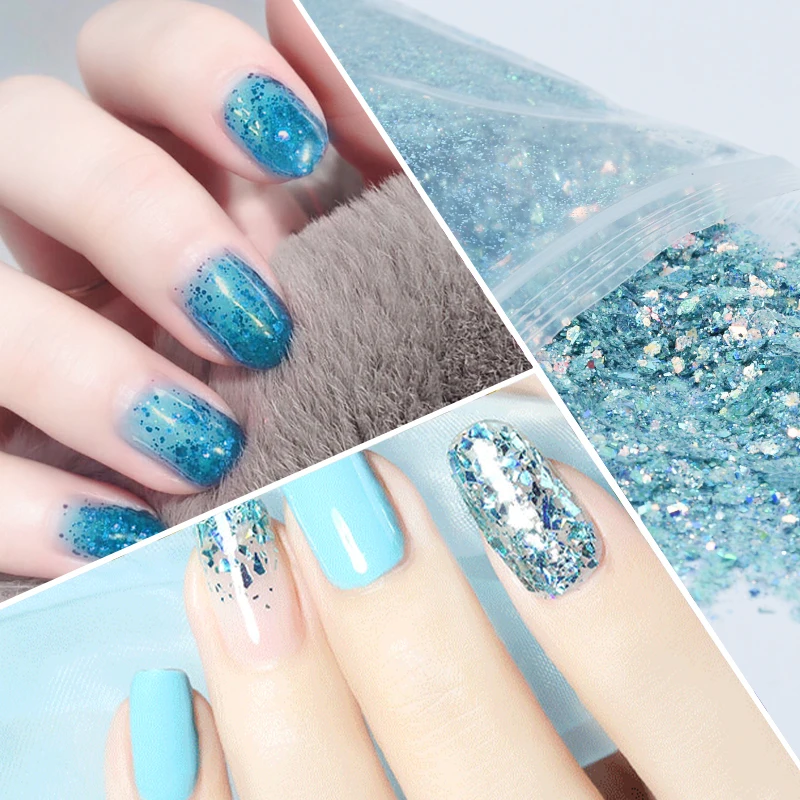 

50g/bag Nail Mermaid Glitter Mixed Flakes Sparkly 3D Hexagon Colorful Sequin Spangles Polish Irregular Holographic Flake 0.1-3mm