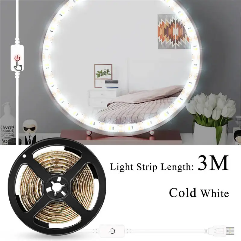 Makeup Mirror Vanity LED Light Bulbs Kit USB 12V Dressing Table Cosmetic Lights Make up Mirror Lamp Adjustable Brightness Lights - Испускаемый цвет: USB White 3M