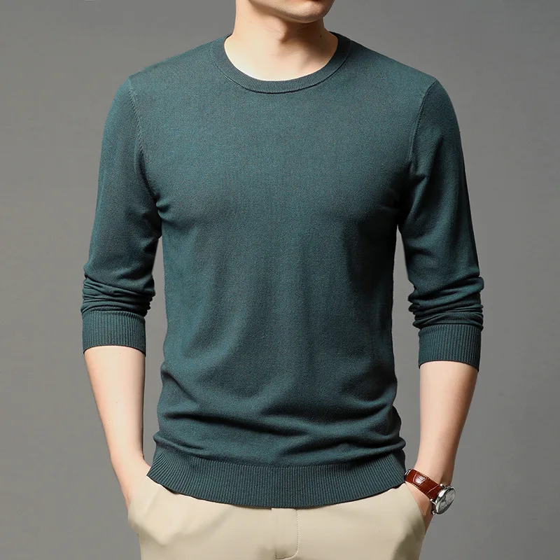 Sweater Pullover Knitted Solid-Color Male Mens Casual Brand New Autumn Business Bottoming-Shirt