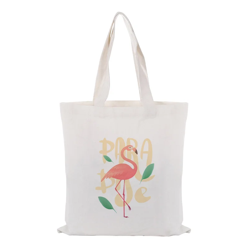 Холщовая Сумка-тоут текст DIY сумка печать индивидуальный логотип для печати повседневное использование Фламинго Складная многоразовая сумка для покупок