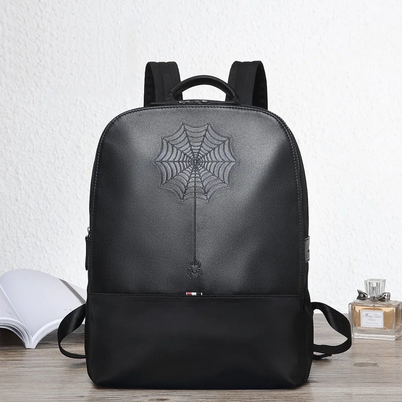 

Spider Embroidery Backpack Boys Girls School Backpacks Men Women New Pattern Laptop Bags Students Book Genuine Leather Rucksack