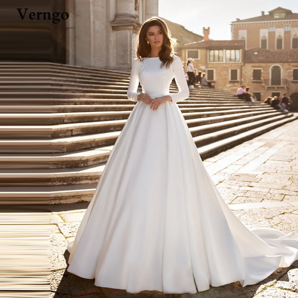 long sleeve a line wedding gown