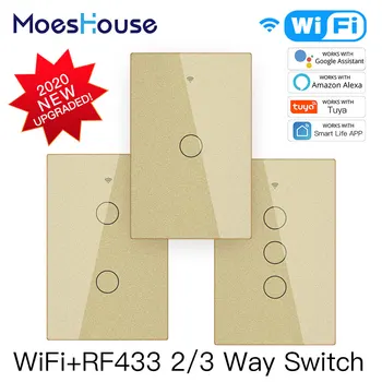 

Smart Glass Panel Switch Smart Life/Tuya App Multi-Control Association, Voice Control with Alexa,Google Home,US 1/2/3 Gang