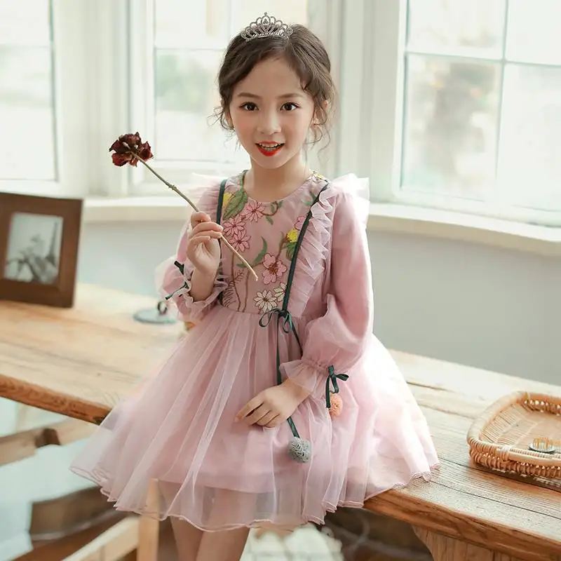 Платье для маленьких девочек коллекция года, модная осенняя одежда для детей платья принцессы с длинными рукавами для девочек большие размеры 110-160