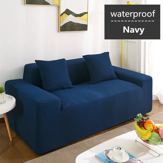 Флисовый чехол для дивана Универсальный Водонепроницаемый Чехол для дивана сплошной цвет эластичный чехол нескользящий полный Чехол для дивана - Цвет: Navy Blue