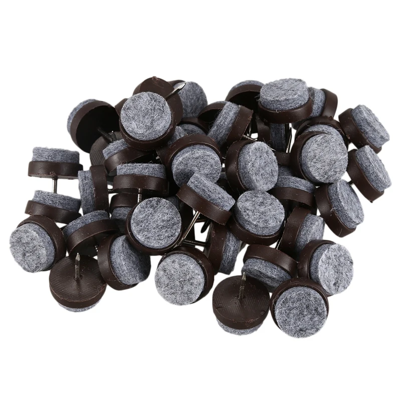 50pcs Chair Leg Floor Felt Pad Skid Glide DIY Nail Protectors 20mm Dia BrownStickers & Decals