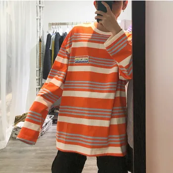 

Hip Hop T Shirts men Long Sleeve Striped t shirt Casual Men tee shirt Streetwear Men Patchwork T-shirt Fashion High Street Tops Tee Funny Winter O-neck Tshirt Streetwear Males Loose Oversized T Shirts Male
