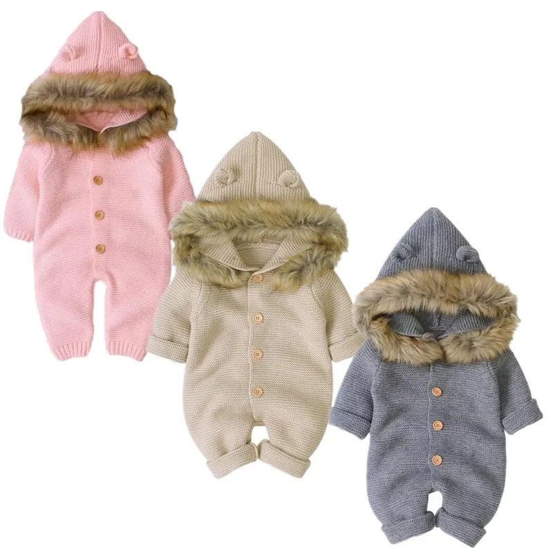 

Baby Romper Winter Warm Newborn Baby Infant Kid Boy Girl Romper Hooded Jumpsuit Autumn Outfits Wool Clothes