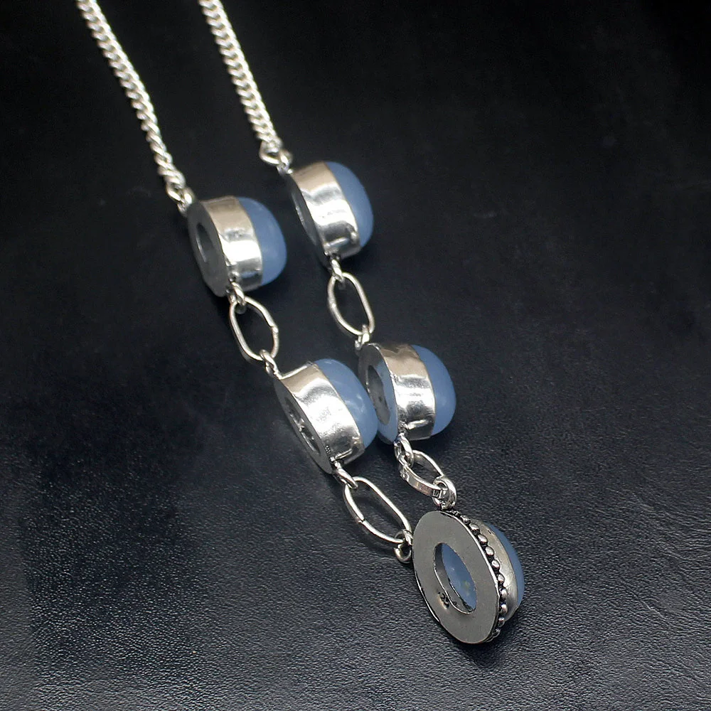 Gemstonefactory Jewelry Big Promotion 925 Silver Vintage Trendy Blue Agate Hot Sale Ladies Women Chain Necklace 44cm