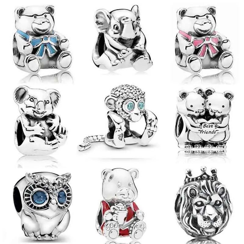 Real Owl Baby Boy &amp Girl Bear Teddy Bears Hugging Elephant Monkey Beads 925 Sterling Silver Charm Fit Bracelet Fashion Jewelry |
