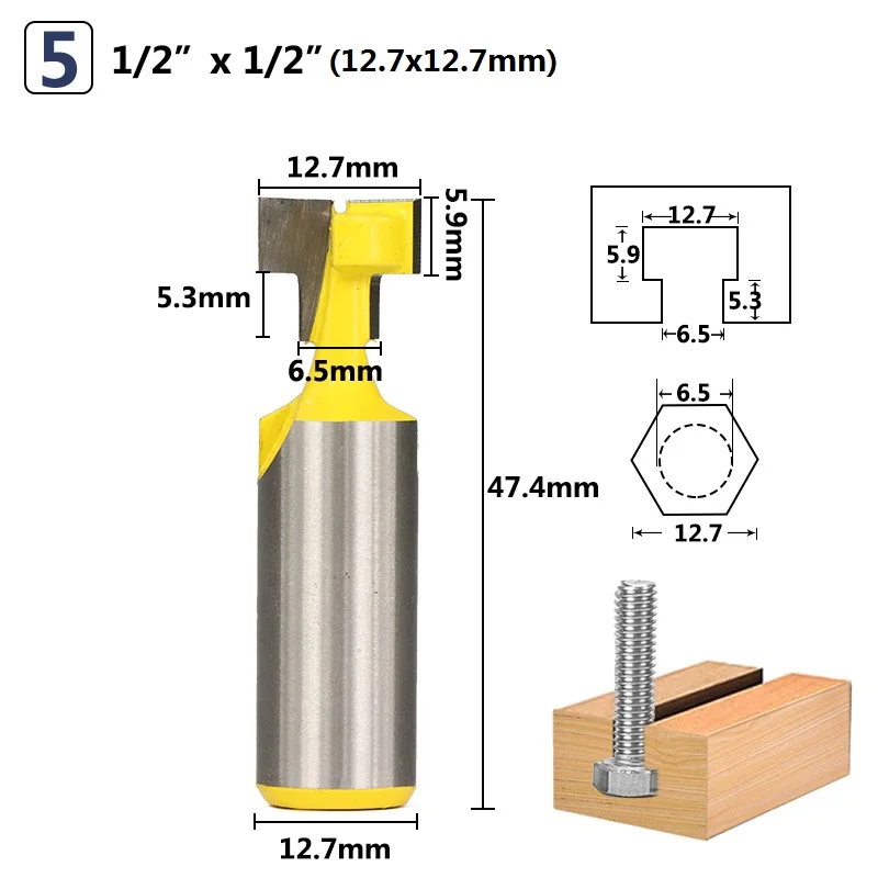 1/4 ''1/2'' 8 мм хвостовик Т-образный Фрезерный резак Замочная скважина винтовой резец с ЧПУ фрезерные инструменты деревообрабатывающие фрезы - Длина режущей кромки: 12.7x12.7mm