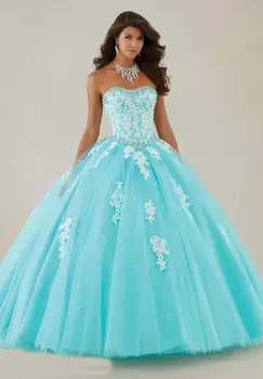 

New Strapless Blue Sweetheart Neck Ball Gown De Novia Wedding Dress Cheap Lace Appliques Off The Shoulder Bridal Gowns
