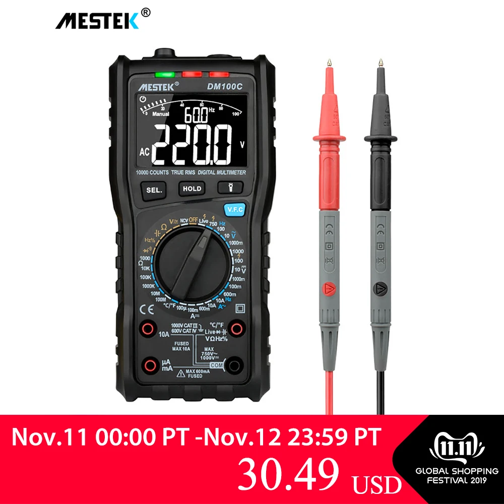 Günstig MESTEK Analog Digital Multimeter True RMS NCV Automatische multimeter Widerstand Spannung Temperatur Multimetro Nicht kontaktieren meter