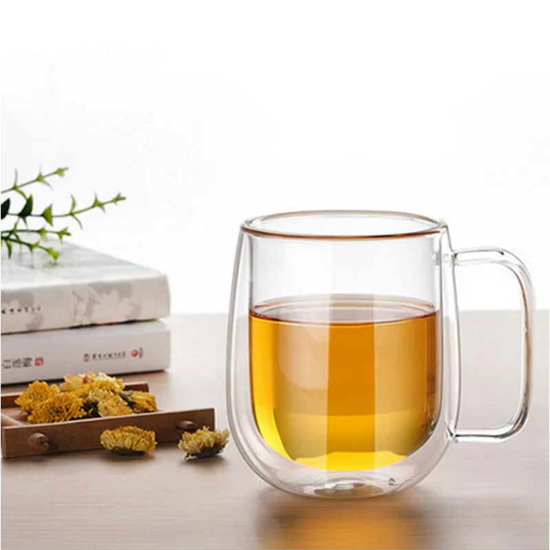 Coffee Mug Double Layers Wall Glass Insulated Milk Coffee Mug Cup With Handle For Hot Cold Beverage Heat Insulation Office