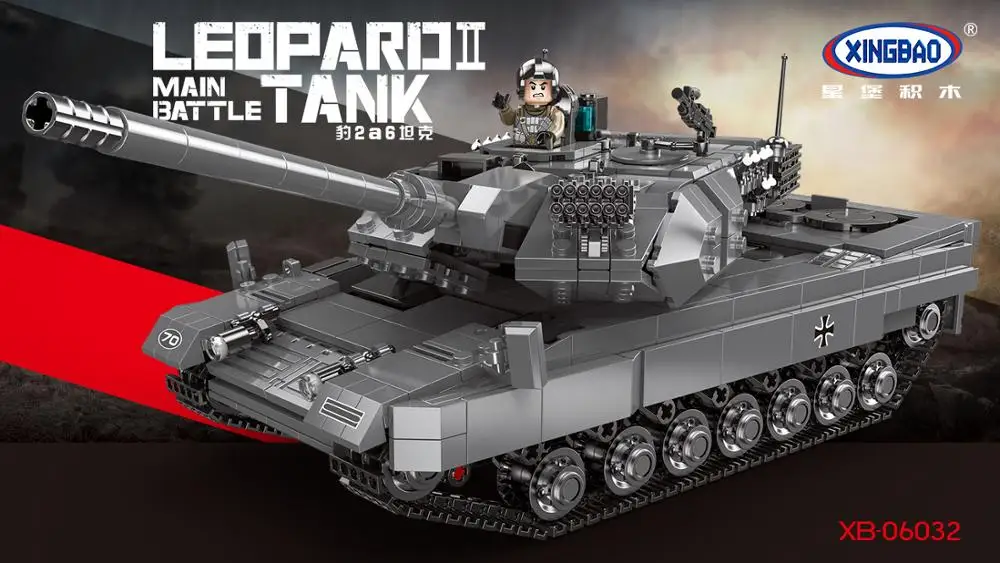 

Xingbao XB06032 military series Leopard 2a6 tank model assembled and inserting puzzle small particles building blocks toy gift