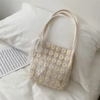 

Spring and summer fairy lace wild large-capacity bucket portable straw woven female bag single shoulder small fresh tote bag